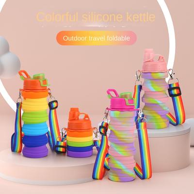 Good-looking Double Buckle Rope Silicone Bottle Portable Foldable Water Cup Outdoor Use Camping Camouflage Retractable Childrens Kettle