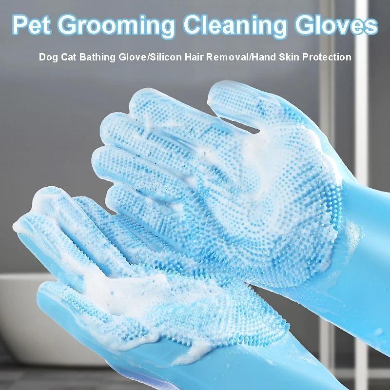 Pet Grooming Cleaning Gloves Dog Cat Bathing Shampoo Glove Scrubber Magic Dishwashing Cleanner Sponge Silicon Hair Removal Glove