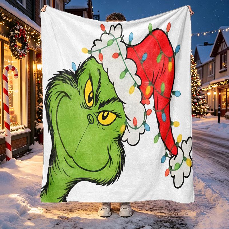 The Grinch Pattern Blanket for Home Decoration, Bed, Sofa, Car Travel, Camping, Suitable for All Seasons, Birthday Christmas Gift