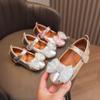 Girls Spring and Autumn Season New Bow Soft Sole Middle Big Children's Princess Leather Shoes Velcro Children's Shoes