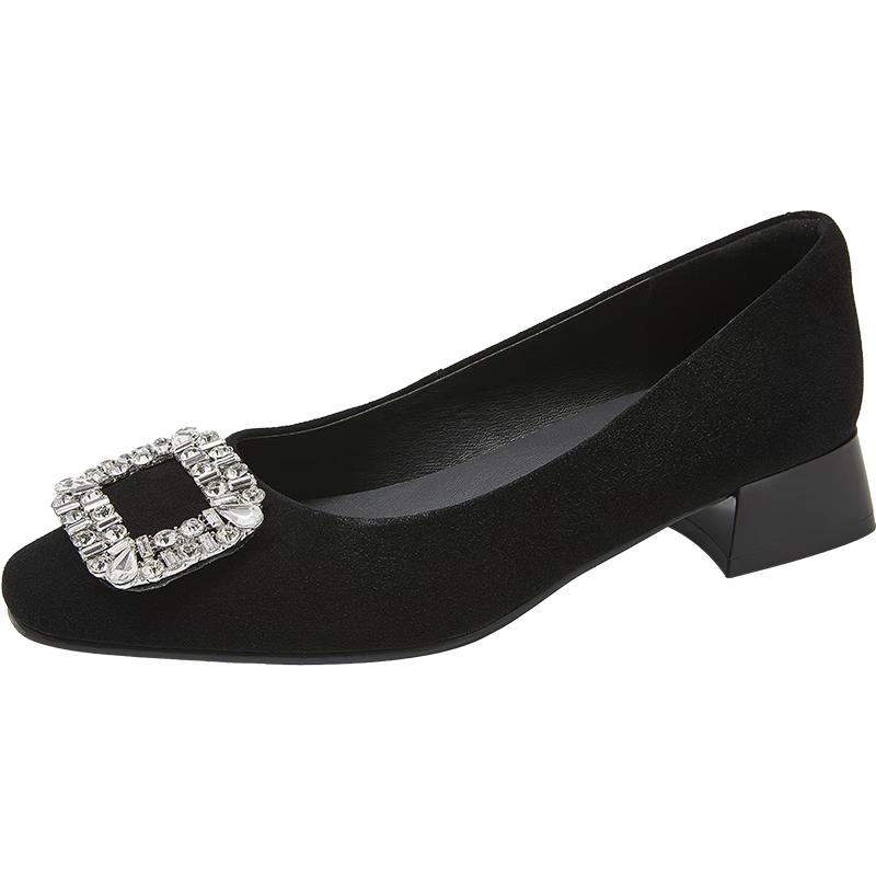 Comely Women s Rhinestone Square Toe Low Heel Pumps 38