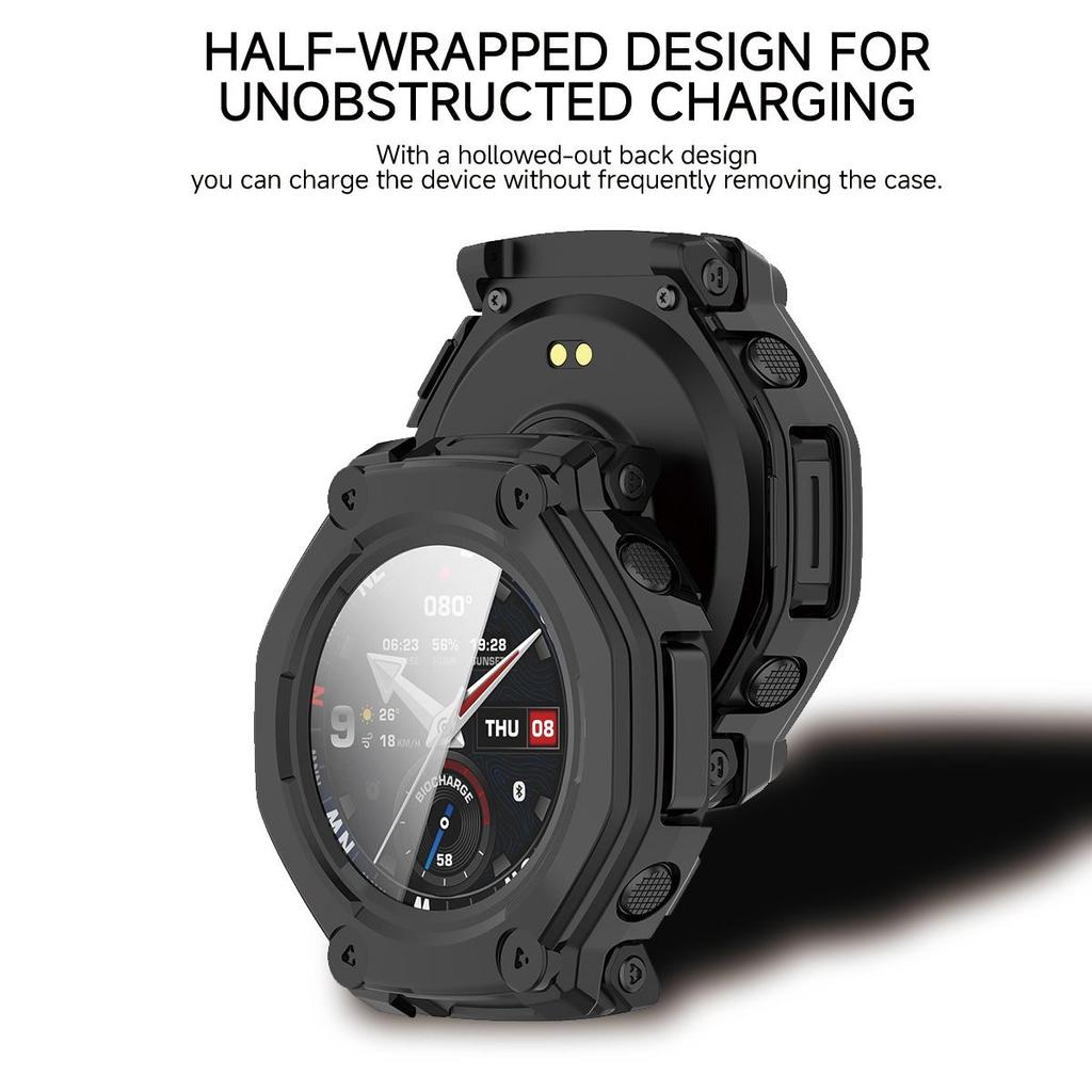Glass + Case for Amazfit T-Rex 3 Pro Anti-scratch Screen Protector Tempered Glass Film+Bumper Silicone Protective Cover Accessories