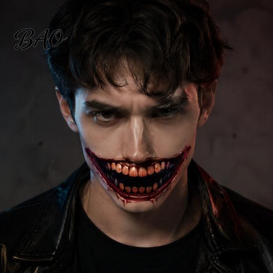 Long Lasting Sweat Proof Tattoos 3Pcs Realistic Scary Mouth for Halloween Zombie Vampire Clown Party, Waterproof Temporary Horror Decals Adults,