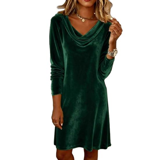 Women's Velvet Cowl Neck Mini Dress Long Sleeve Party Cocktail Dress Retro Velour Wedding Guest Dress