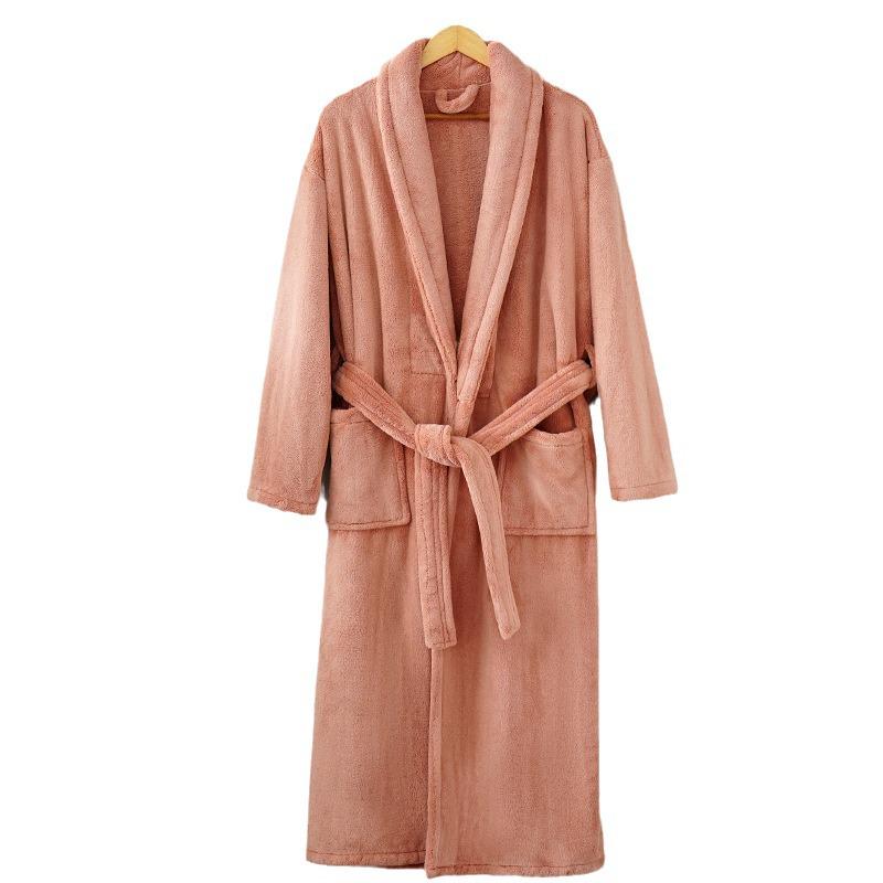 Couple's Thickened Coral Fleece Bathrobe - Autumn/Winter, Plus Velvet, Shawl Collar, Long Sleeve, Plus Size Homewear