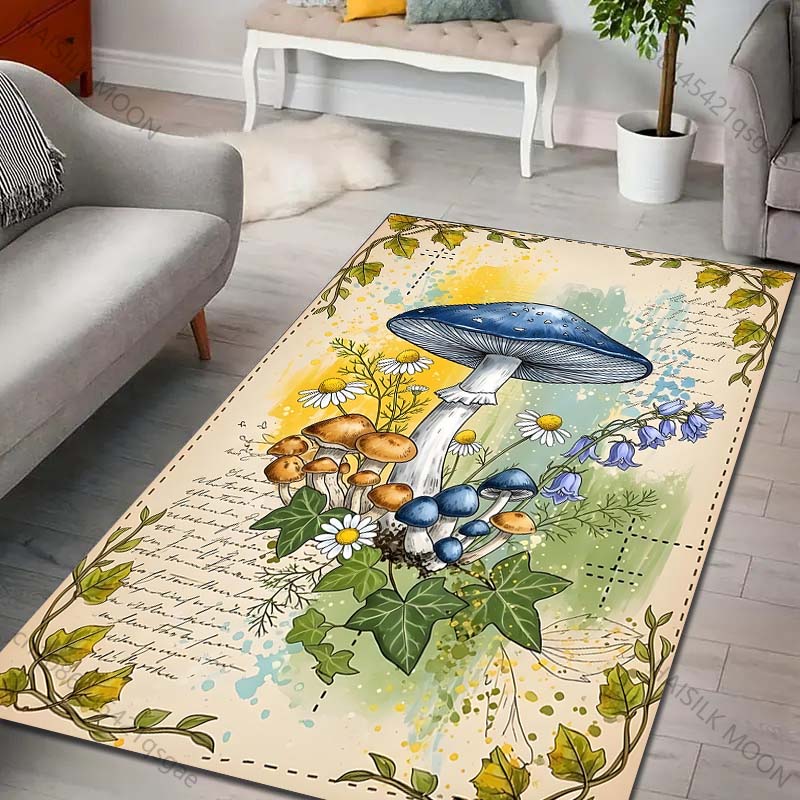 

Multiple sizes Mushroom and wildflowers Print Carpet Rug for Living Room Bedroom Sofa Doormat Home Decor Non-slip Floor Mat 40cm x 60cm
