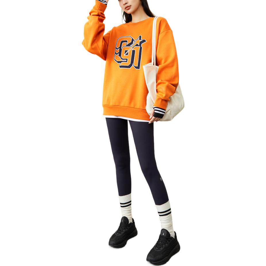 Anta Logo Digital Print Pattern Plus Velvet Pullover Sweatshirt Unisex Tops Orange 152248725-3