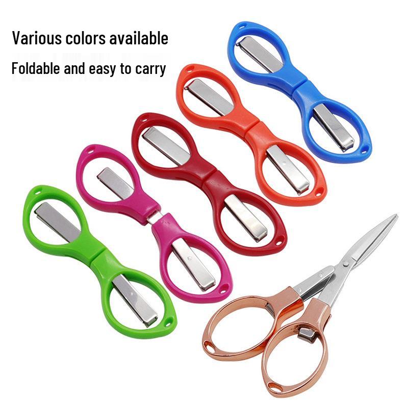 Compact Foldable Figure-8 Scissors with Carbon Steel Blades for Easy Cutting and Travel Use