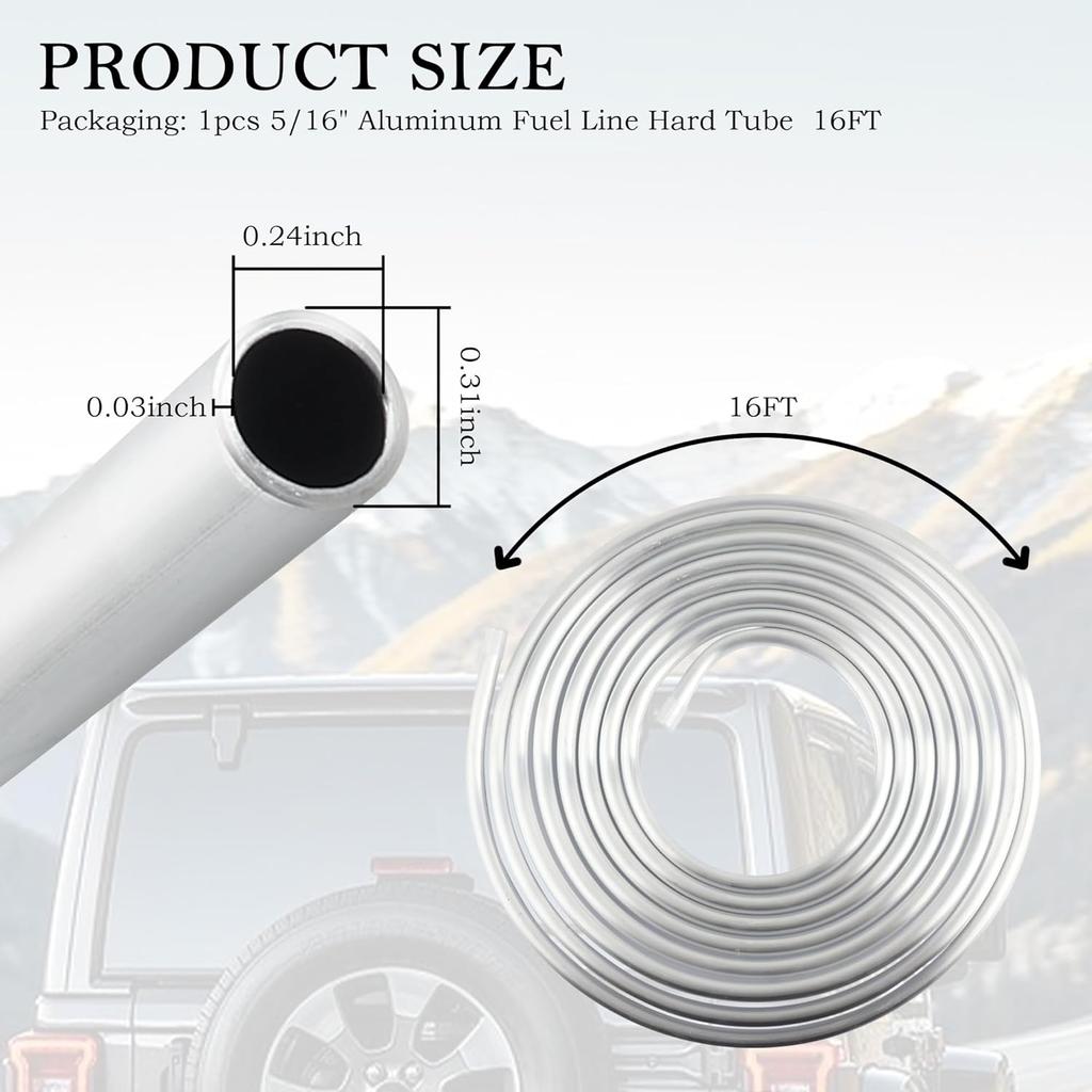 OD 5/16" Fuel Line Aluminum Tubing,16Ft 5/16" Steel Fuel Line for Hard Metal Fuels Lines/Gas Lines Replacement,Cuttable Car Accessories for