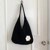 Flower Print Knit Bag for Women Hollow Out Mesh Tote Shoulder Purse Soft Woven Handbag Casual Daily Outing Bag