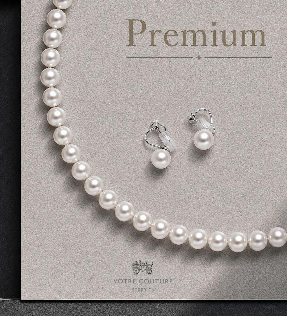 [VOTRE COUTURE] Pearl Necklace and Earrings, 8mm, Made In Japan, Suitable for Formal Occasions, 10-Year Brand Warranty, White X Silver, Brass Earrings