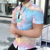 Women Short Sleeve Shirt Blue Pink White Marble Swirl Abstract Print Lapel Button Up Top