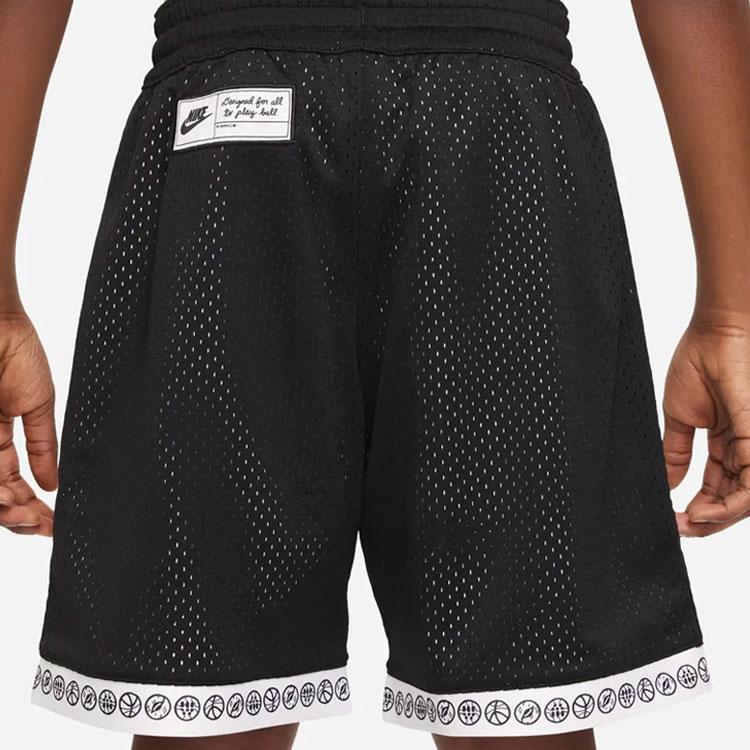 Nike Reversible Contrast Trim Logo Drawstring Mesh Breathable Sports Shorts for Kids Kids Bottoms Black White DR6973-010