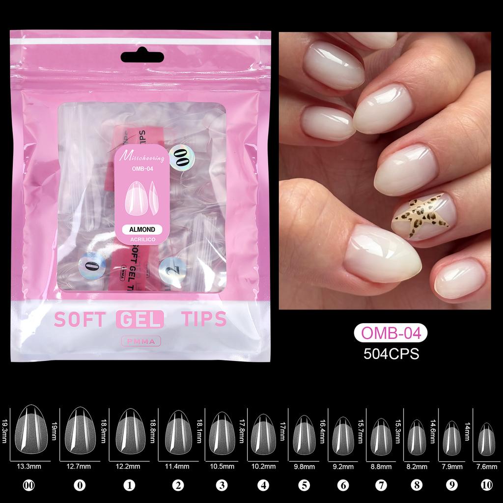 504 Stück Vollabdeckung Weiche Gel-Nageltips Stiletto Mandel Sarg Halbmatt Französisch Falsch Soak Off Aufdrücken Nagelverlängerungsspitzen Kapsel