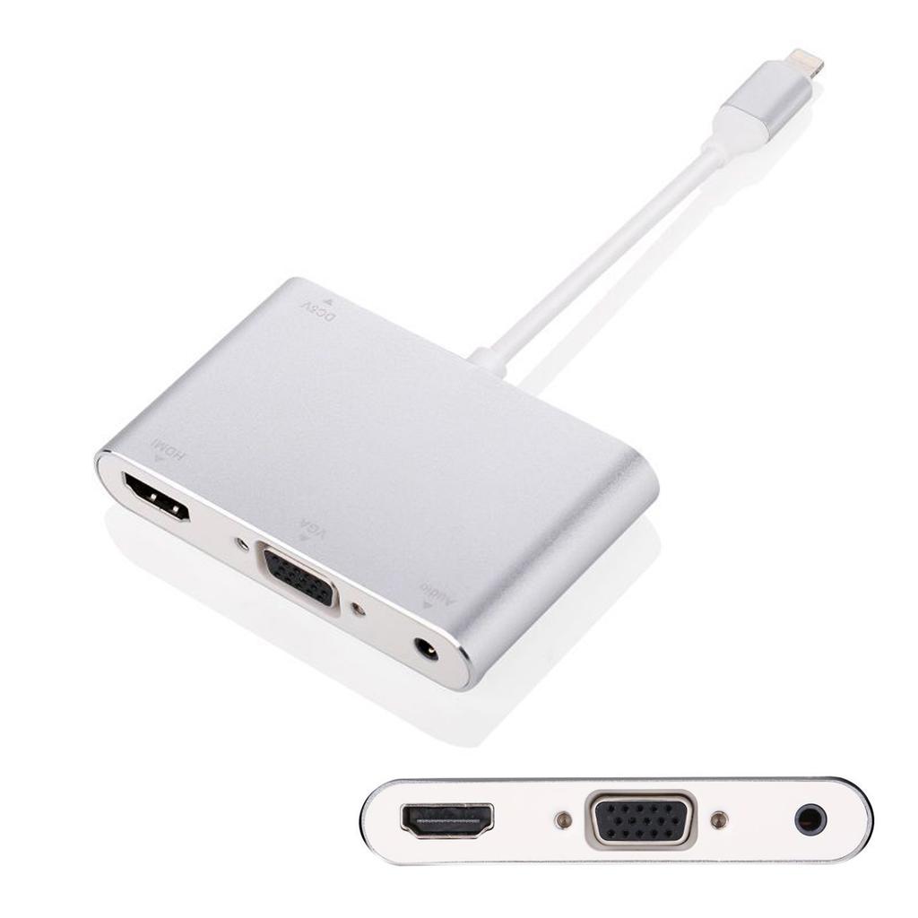 Lightning 8 Pin Male To HDMI+VGA+Audio Female Cable Adapter for iPhone X/8P/8/7/7 Plus Etc.