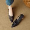 Französische spitze hohle gewebte dicke Ferse leere einzelne Schuhe mit flachem Ausschnitt elegantes Temperament High Heels Mode Sandalen