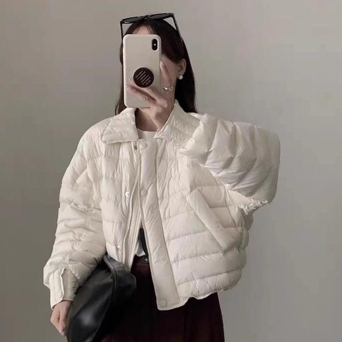 New winter light down jacket women's short ribs lapel collar loose fashion casual white duck down jacket