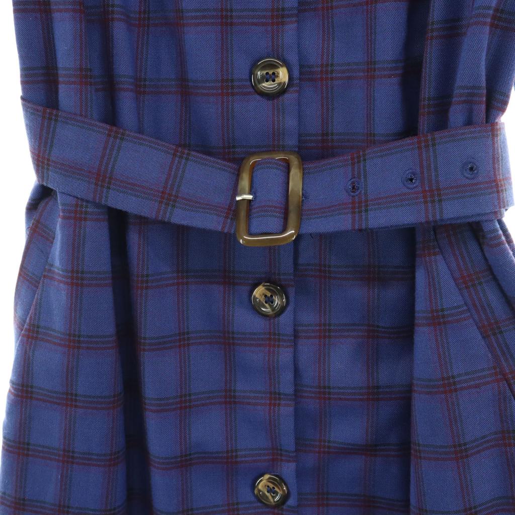 Archives Check Pattern Short Sleeve Long Dress Blue With Belt Women Used