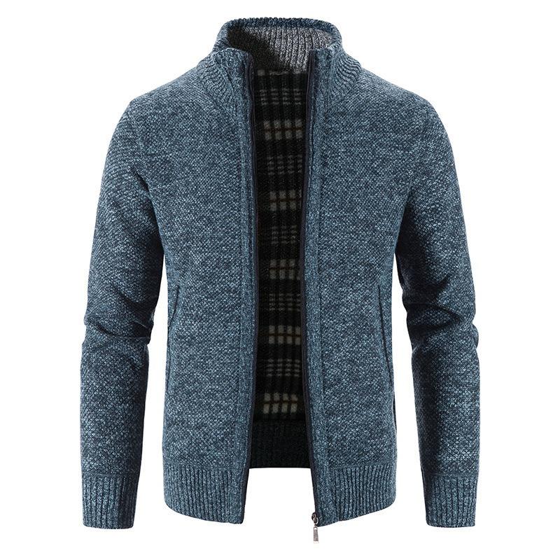 Men S Long Sleeve Thick Knit Cardigan Casual Stand Collar Sweater