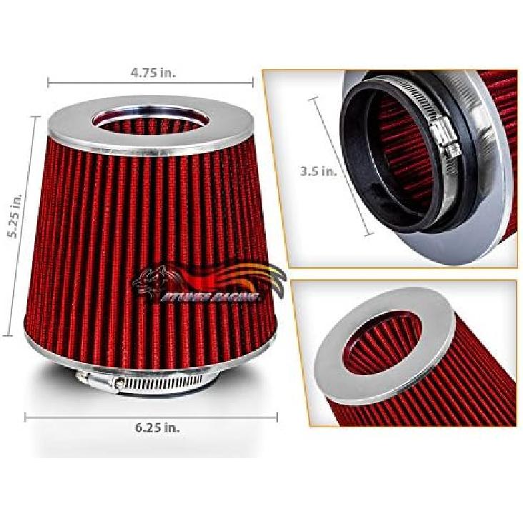 RED 3.5" 89 Mm Inlet Cold Air INTAKE Cone Replacement Performance Washable Clamp-On Dry Air Filter