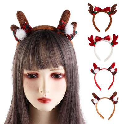 Trendy Plush Bowknot Hair Hoop Korean Style Head Wrap Christmas Hairband Elk Photo Props Christmas Headband Kids