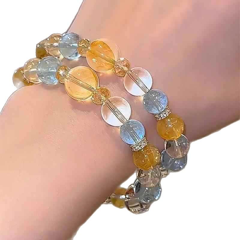 Elegant Crystal Bracelet: Yellow Apatite & Aquamarine, Light Luxury Design - Perfect Qixi Festival Gift for Women