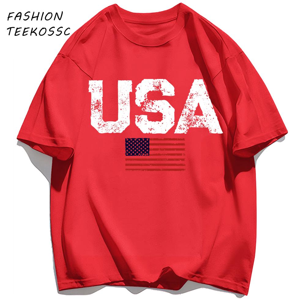 Usa Letter American Flag Printing TShirt Men Cotton Crewneck T Shirts Summer Loose Clothes Multicolor Trendy Short Sleeve