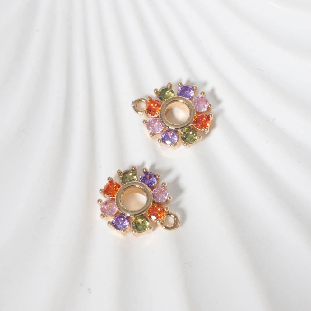 Multicolor Rainbow Zirconia Sunflower Copper Charms, Golden Plated Cute Pendants for DIY Earring Necklace Craft Making