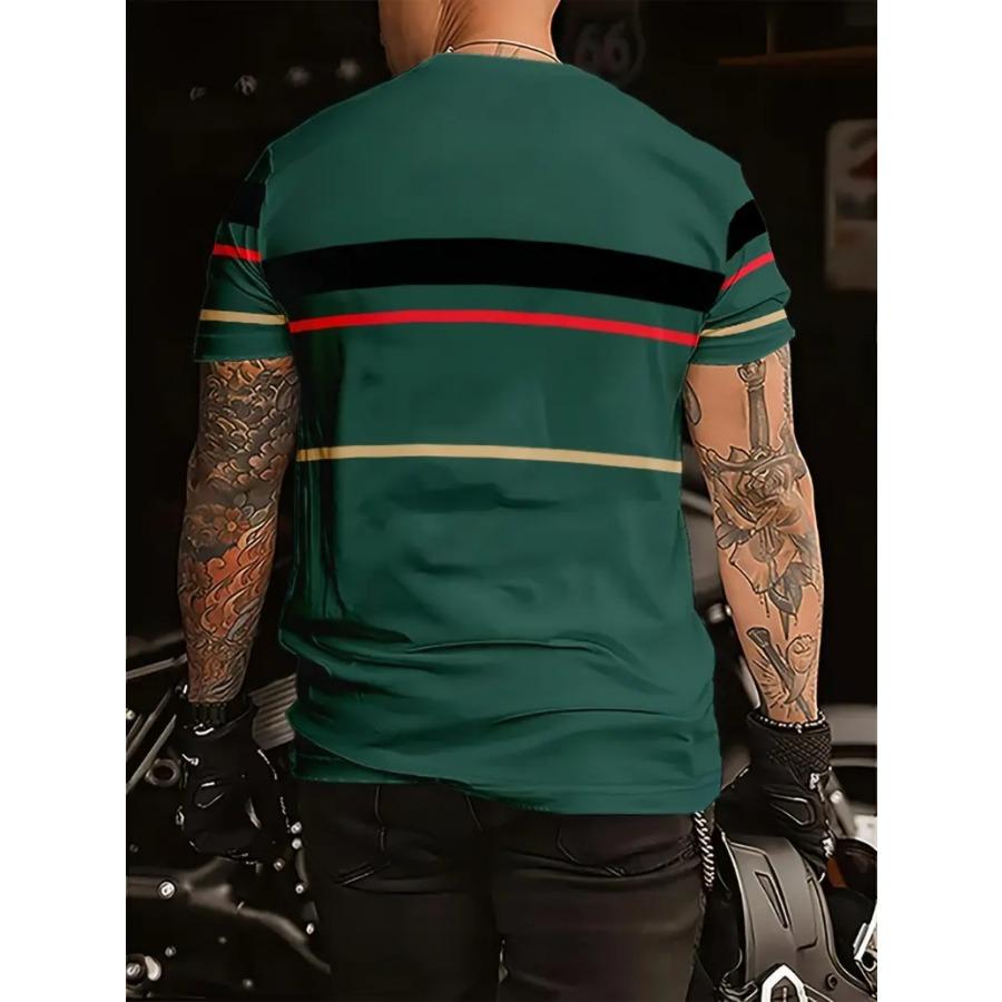 Pánské pruhované tričko s krátkým rukávem s kulatým výstřihem, vintage ležérní trička ve velkých velikostech pro muže