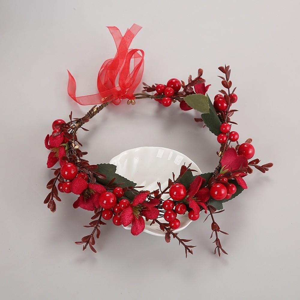 Wine Red Rose Flower Hairband Large Ribbon Wreath Headband Bridal Hair Accessory Bridesmaid