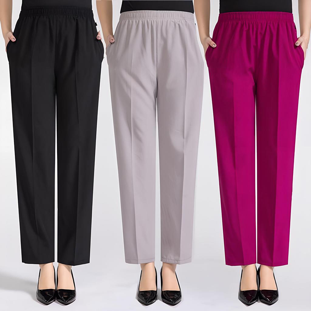 Summer Women High Waist Comfortable Silk Elastic Waist Pants