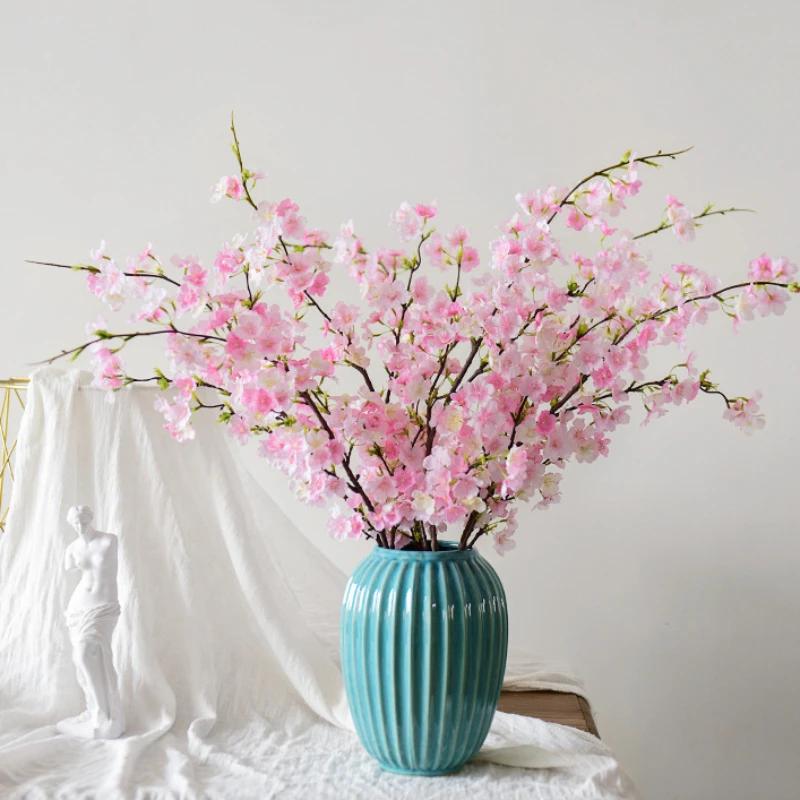 109CM Artificial 4-pronged Cherry Blossom Branch Home Decoration Silk Flower Wedding Decoration Arched Door Path Flower Guide