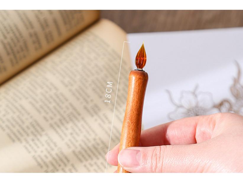 Cartoon Wooden Pen Holder with Glass Dip Pen, Light Color Outlining Pen, Drawing Pen, and Watercolor Brush