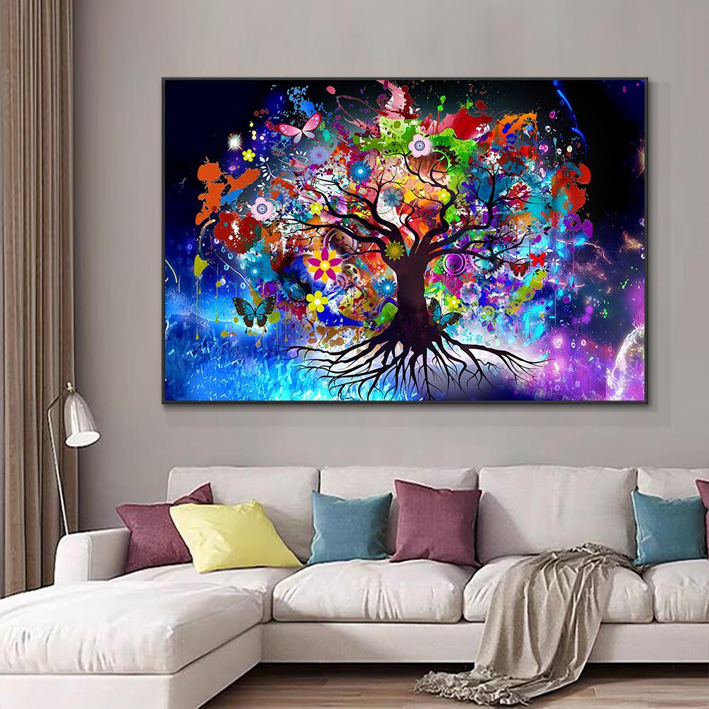 Tree Of Life Print Poster Colourful Butterfly Abstract Wall Canvas Painting For Living Room Corridor Modern Home Decor Artwork