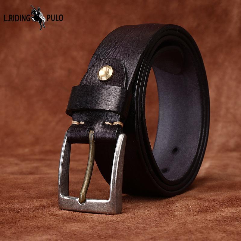 Belt Men's British Retro Distressed Emboss First Layer Cowhide Leather Hong Kong Style Arts Casual Jeans Belt Men's