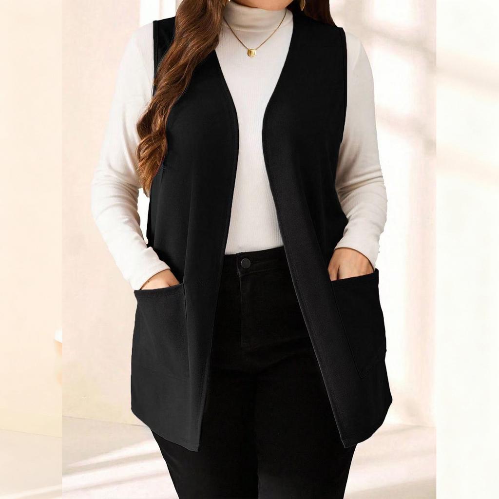 Ladies' Casual And Fashion V-neck Solid Color And Sleeveless Vest Jacket