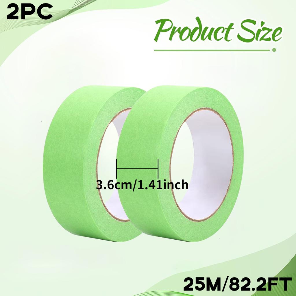 Green Painter's Masking Tape, 25m Roll, Easy Tear, Single Side Adhesive for Oil Painting and DIY