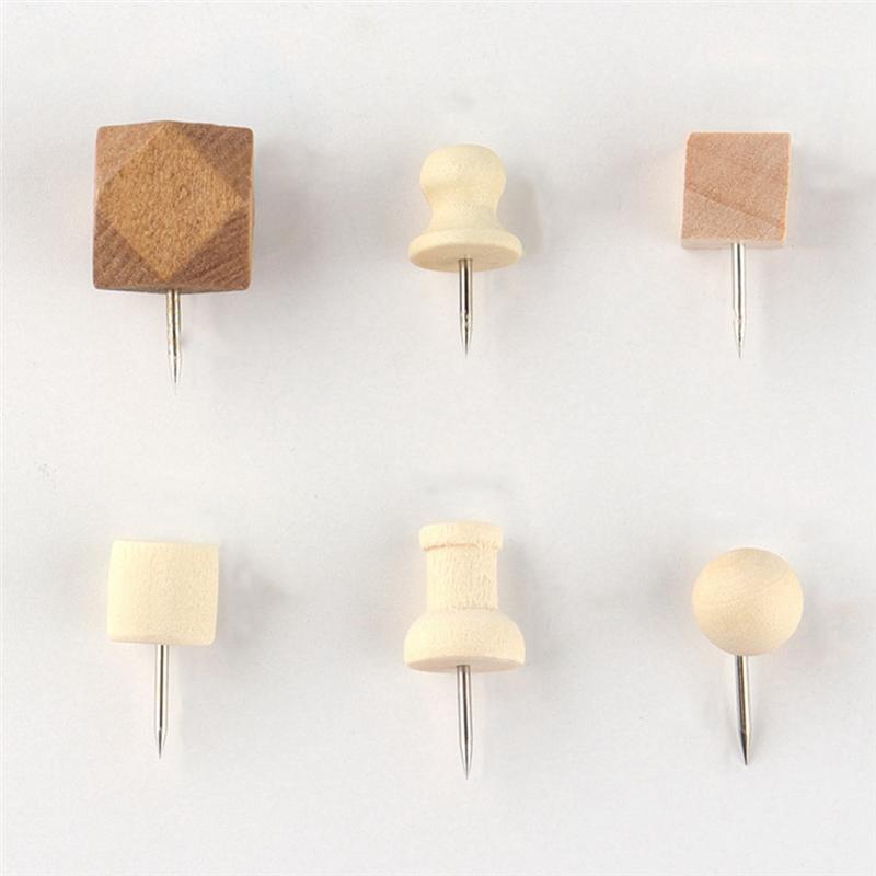 AEE4-130 Wooden Push Pins Geometric Shape For DIY Craft Supplies Apparel Sewing Point Wooden Photo Wall Board Office