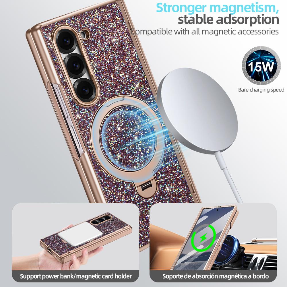 Magnetic Anti-peeping Glass Film PU Leather Phone Case for Samsung Galaxy Z Fold 7 6 Fold6 Fold7 Hinge Protection Cover
