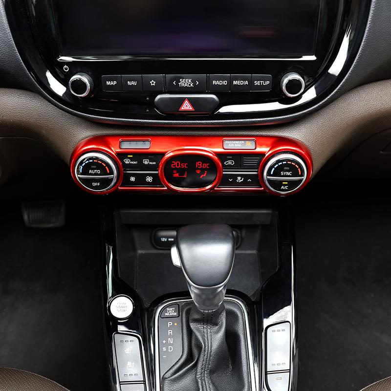 Red Carbon Fiber Interior Air Conditional Adjustment Cover Switch Button Trim Frame Cover For KIA Soul -2025 LHD
