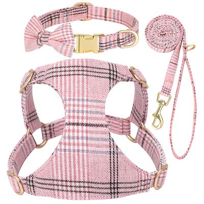Nylon Hunde Halsband Geschirr Leine Set Verstellbar Welpen Hunde Geschirre Weste Niedliche Schleife Haustier Halsbänder Mit Leine für Kleine Mittlere Hunde