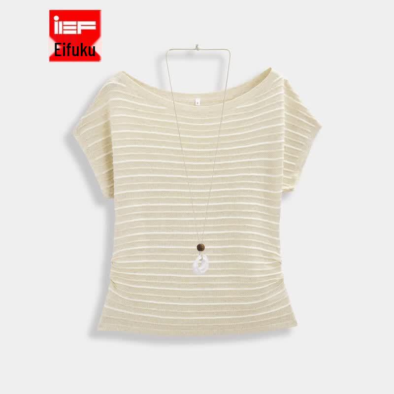 IEF French Style Striped Batwing Knit Top One Size