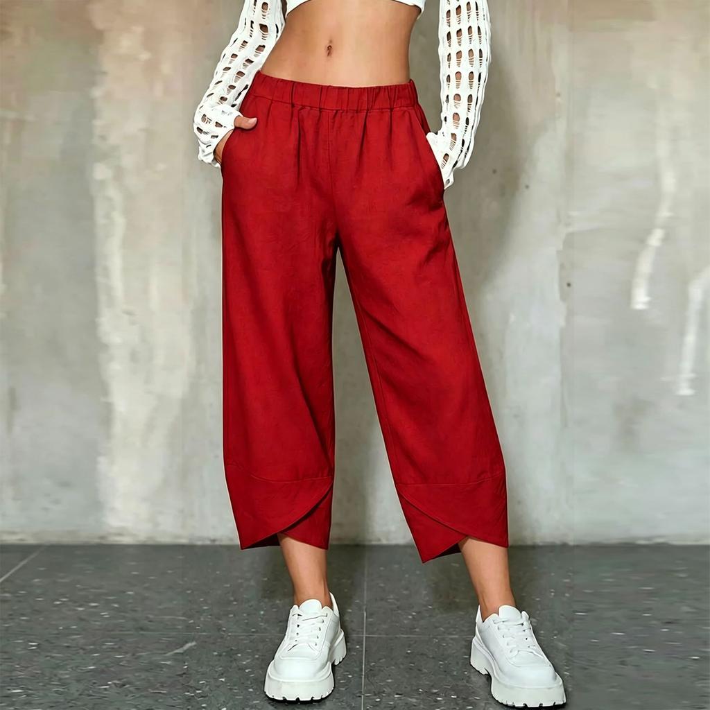 Women's Loose Fit Pants with Elastic Waistband and Hem for Casual Everyday Wear