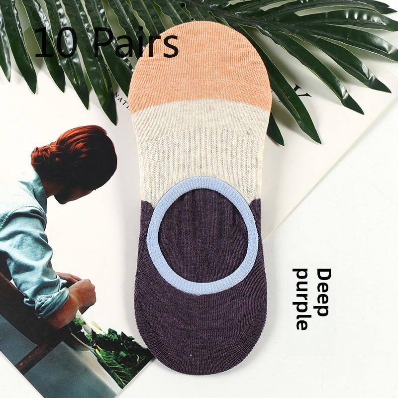 5 Pairs Casual Socks Autumn and Winter Thin Socks Jacquard Sweat Absorption Sports Cotton Socks Women's Casual Boat Socks