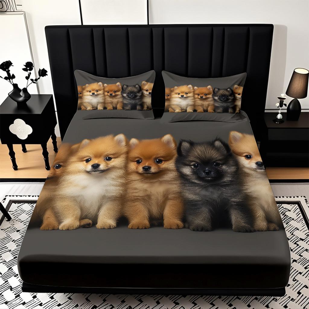 High Definition Digital Printing Cute Puppy Pattern Skin-Friendly Polished Mattress Three-Piece Set