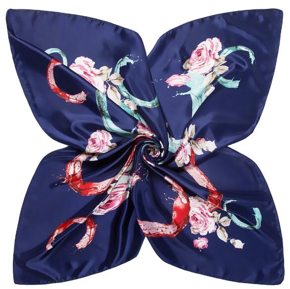 90*90cm Brand Female Silk Scarfs Women Polyester Square Scarf Rose Flowers Print Scarves/Spring Summer Shawls For Ladies