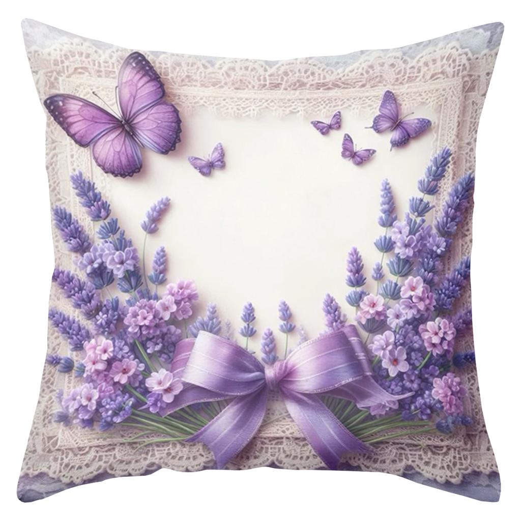 2D flat printing Lavender and Butterfly Patterned Decorative Throw Pillows Polyester pillowcase, sofa decorative cushion cov