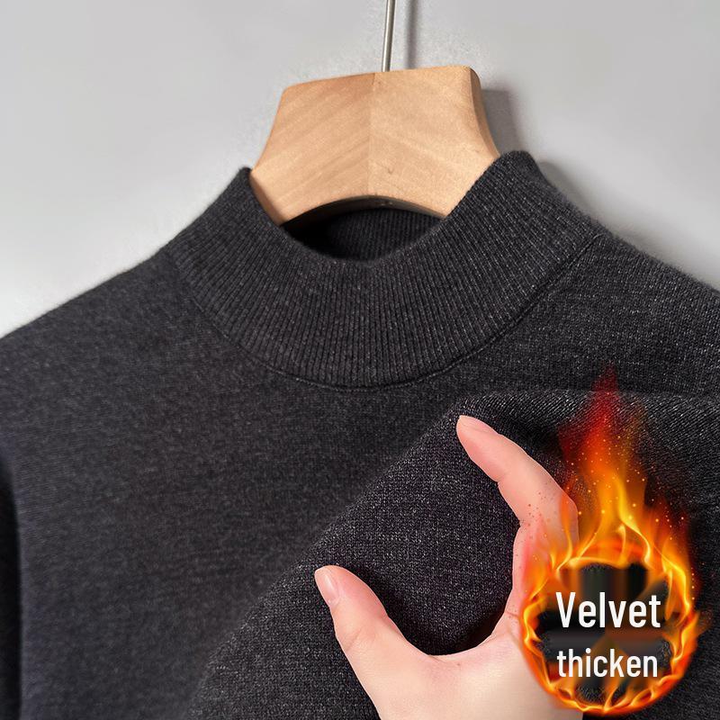 Men s Autumn-Winter Half-High Collar Velvet-Lined Thickened Knit Sweater M