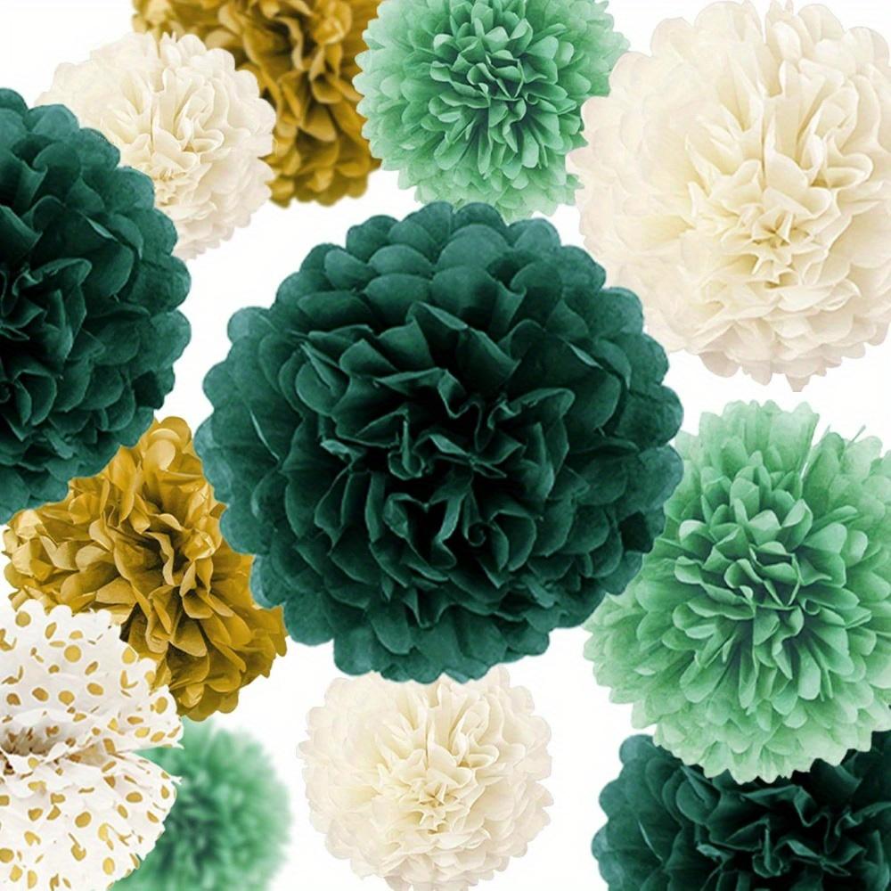 15pcs Green Tissue Paper Pom Poms Green Wedding Party Decorations Dots Paper Garland for Neutral St. Patrick's Day Party Birthday Rustic Wedding Decor