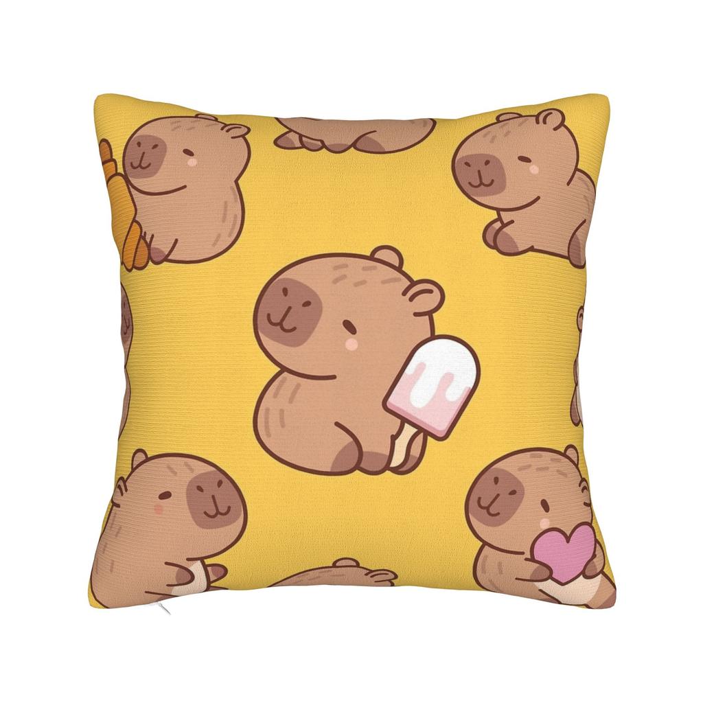 Pillow Case Kawaii Capybara   Square  Pillow Cover For Couch Sofa Bedroom Retro Trendy Pillowcases